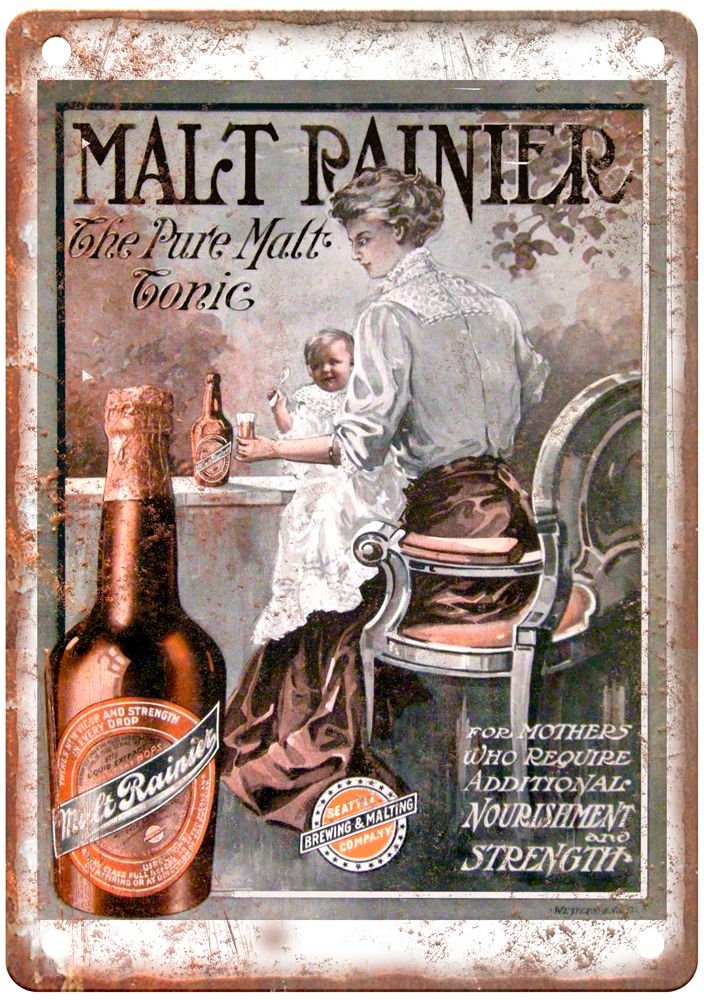 Malt Rainier, The Pure Malt Tonic, c 1890s, Liquor Poster Retro Look Sign