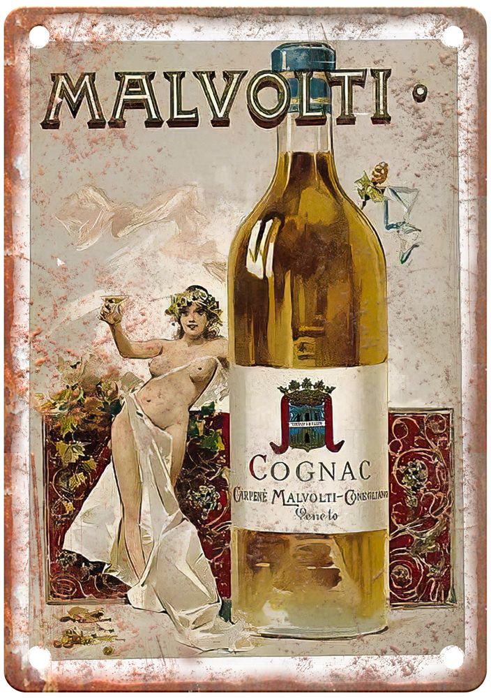 Malvolti Cognac, Veneto, Italy, c 1900 Liquor Poster Retro Look Sign