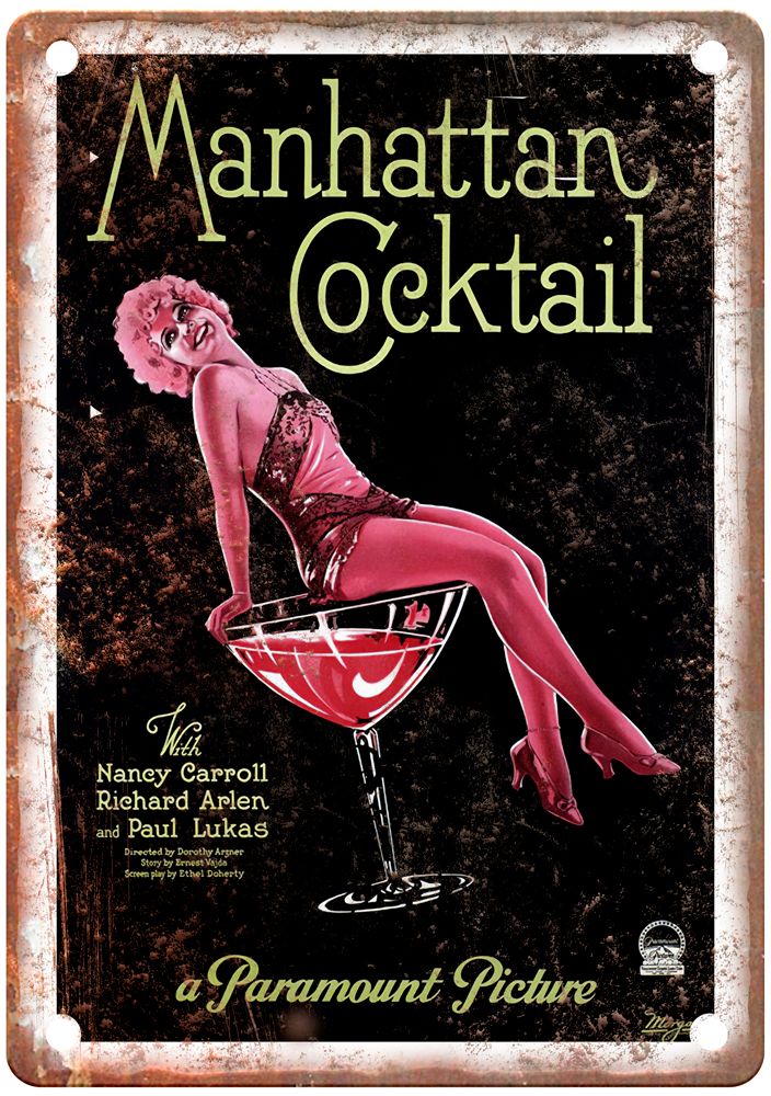 Manhattan Cocktail, 1928 Vintage Liquor Poster Reproduction Metal Sign