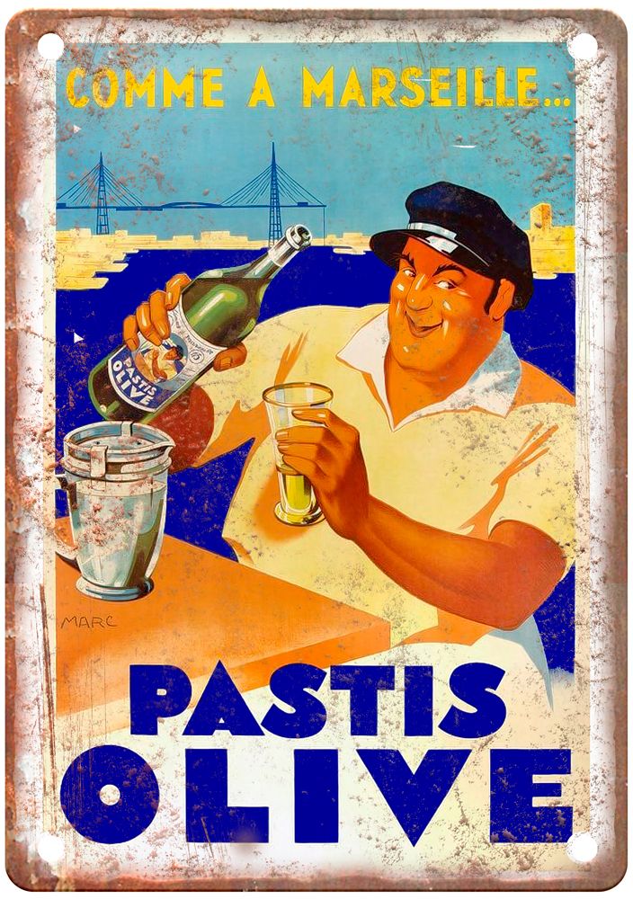 MARC Comme à Marseille, Pastis Olive, 1936 Liquor Poster Retro Look Sign