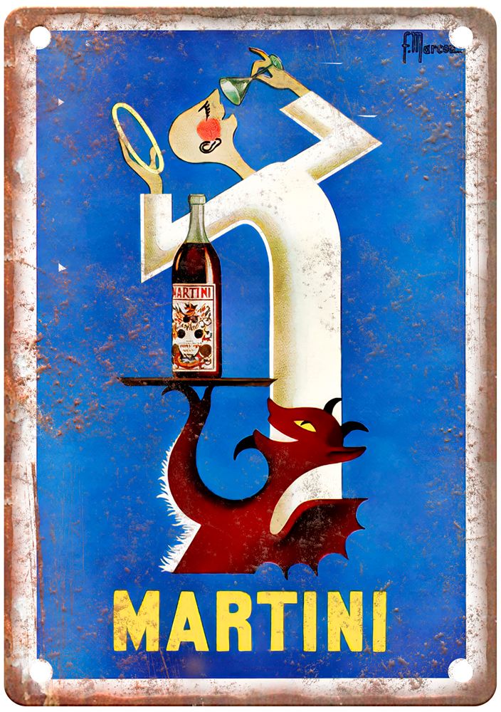 MARCOU, F Martini, 1954 Vintage Liquor Poster Reproduction Metal Sign