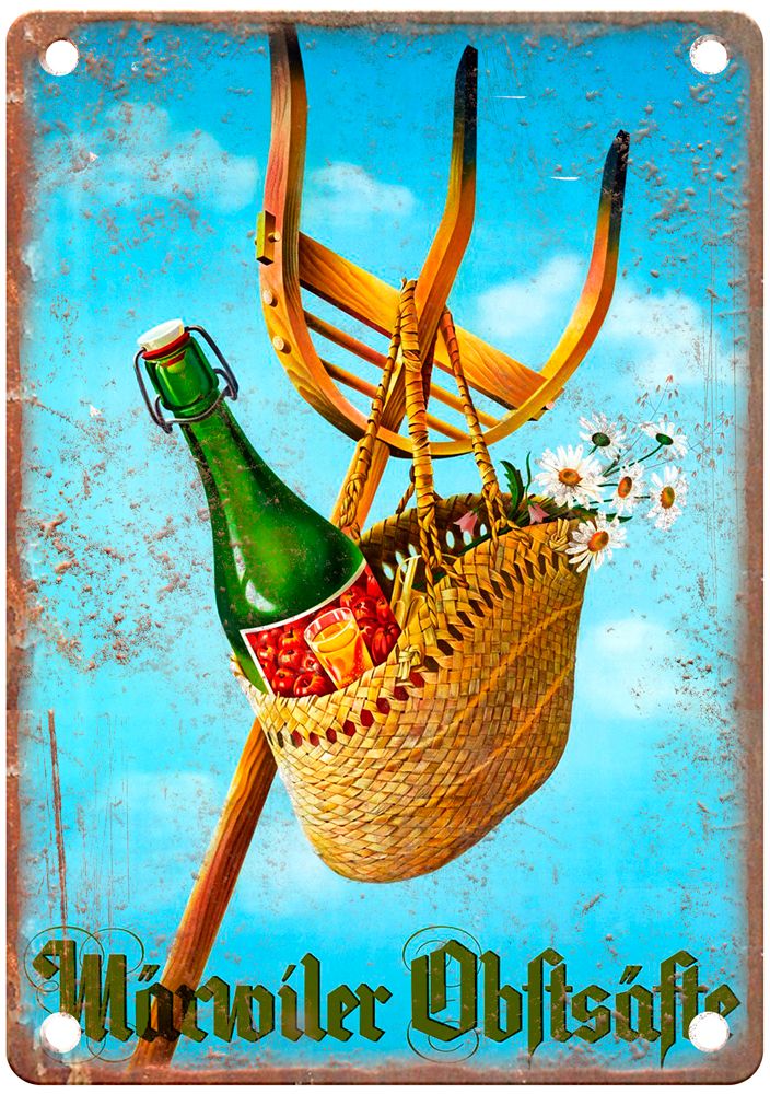 Märwiler Obftsäfte, c 1945 Vintage Liquor Poster Reproduction Metal Sign