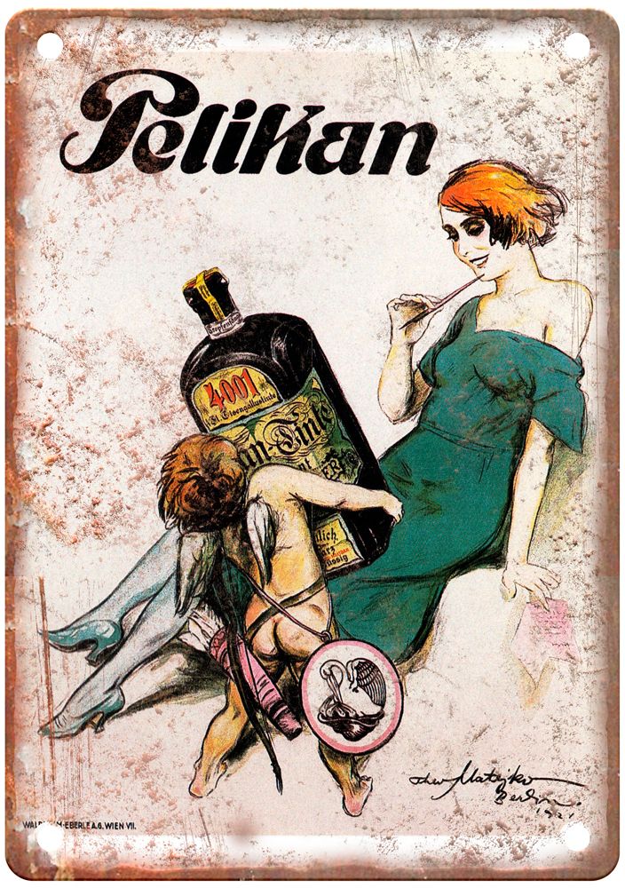 MATEJKO, Theo Pelikan 4001 Tinte, 1921 Liquor Poster Retro Look Sign