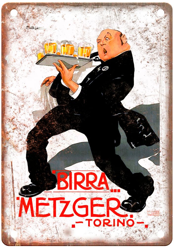 MATELDI, Filberto 🇮🇹 Birra Metzger, Torino Liquor Poster Retro Look Sign