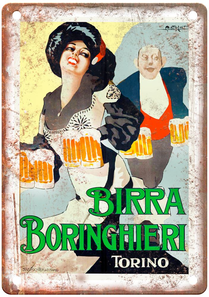 MATELDI, Filiberto Birra Boringhieri, Torino Liquor Poster Retro Look Sign