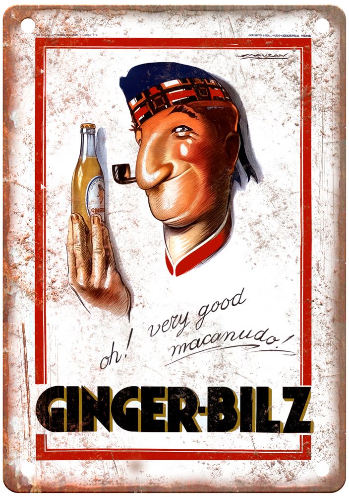 MAUZAN, Achille Luciano Ginger-Bilz, 1930 Liquor Poster Retro Look Sign