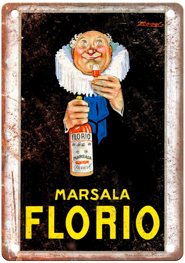 MAUZAN, Achille Lucien Marsala Florio Liquor Poster Retro Look Sign