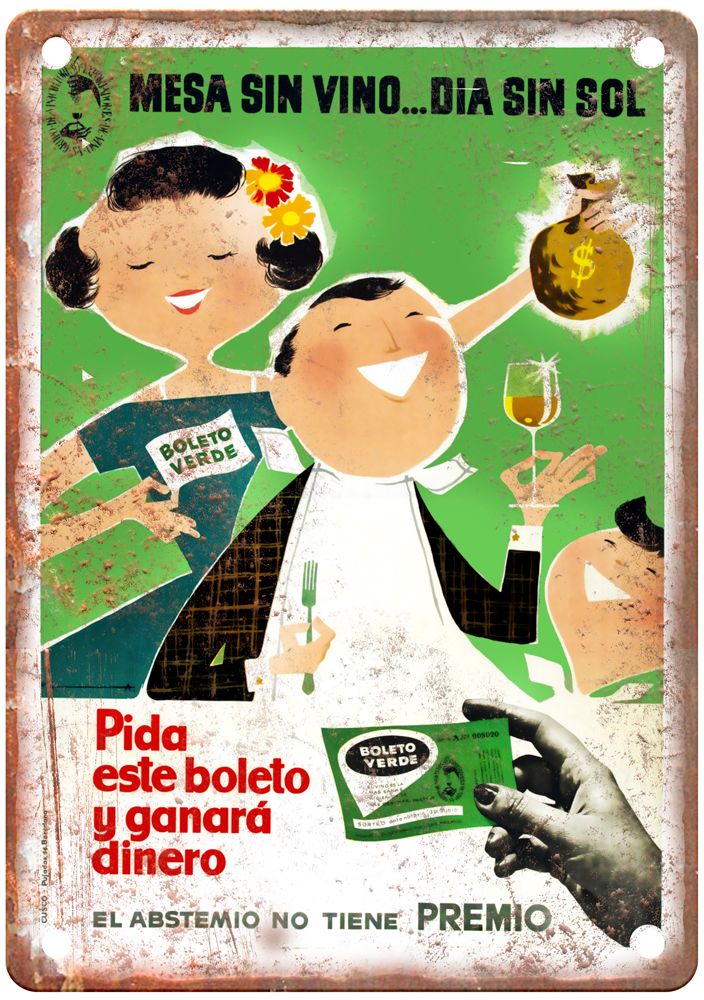 día sin sol {A table without wine Vintage Liquor Poster Sign