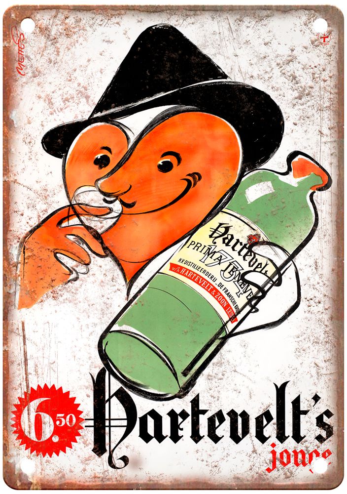 METTES, Frans Hartevelt's Jonge Jenever Liquor Poster Retro Look Sign