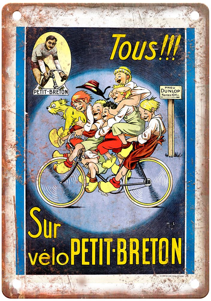 MICH Tous!!! Sur Vélo Petit Breton Vintage Liquor Poster Retro Look Sign