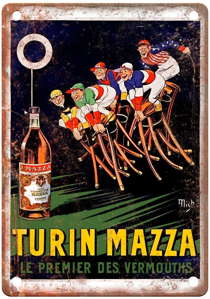 MICH Turin Mazza, Le Premier des Vermouths Liquor Poster Retro Look Sign