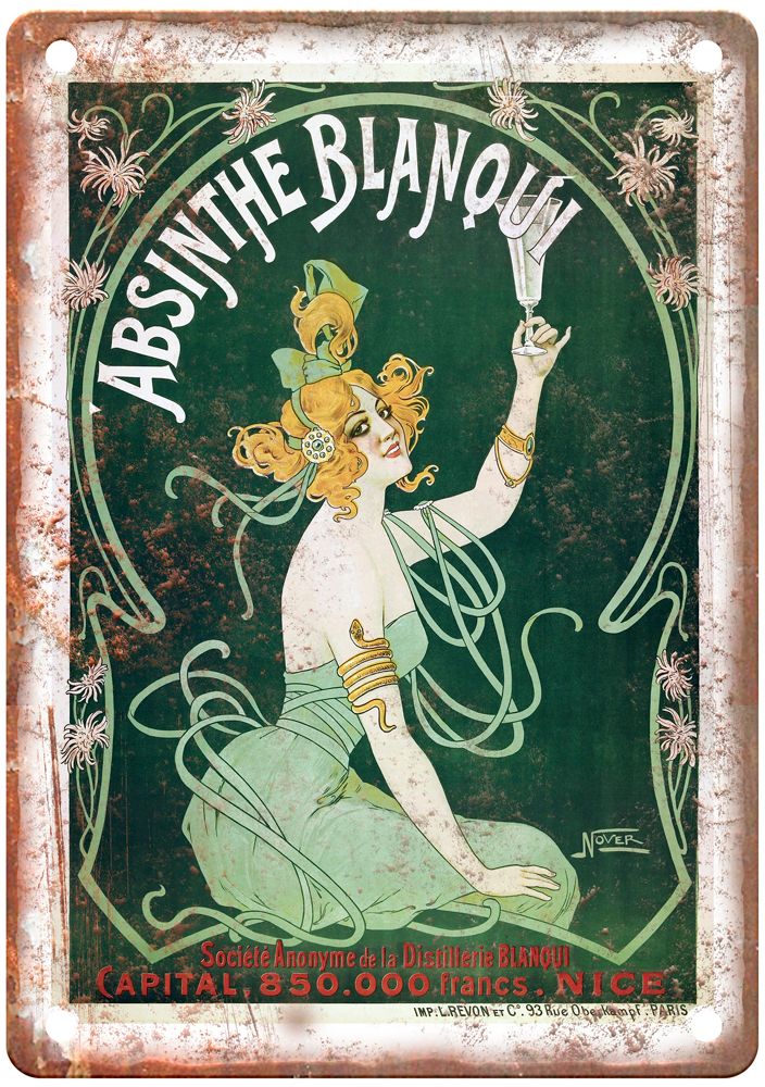 NOVER Absinthe Blanqui, Nice, c 1900s Liquor Poster Retro Look Sign