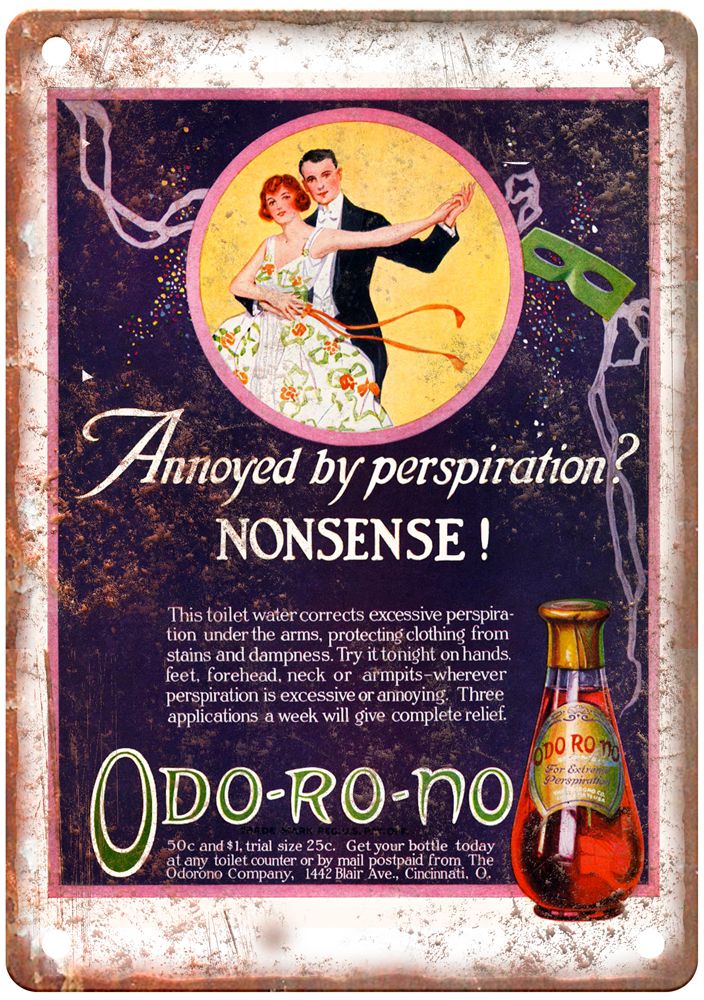 Odo-Ro-No Deodorant, c 1920s Vintage Liquor Poster Reproduction Metal Sign