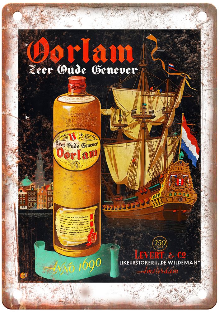 Oorlam Zeer Oude Genever, Amsterdam Vintage Liquor Poster Retro Look Sign