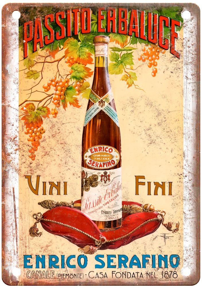 Passito Erbaluce, vini fini, Ernico Serafino Liquor Poster Retro Look Sign