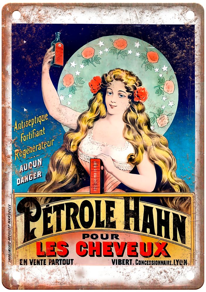 Pétrole Hahn pour les Cheveux, 1899 Vintage Liquor Poster Retro Look Sign