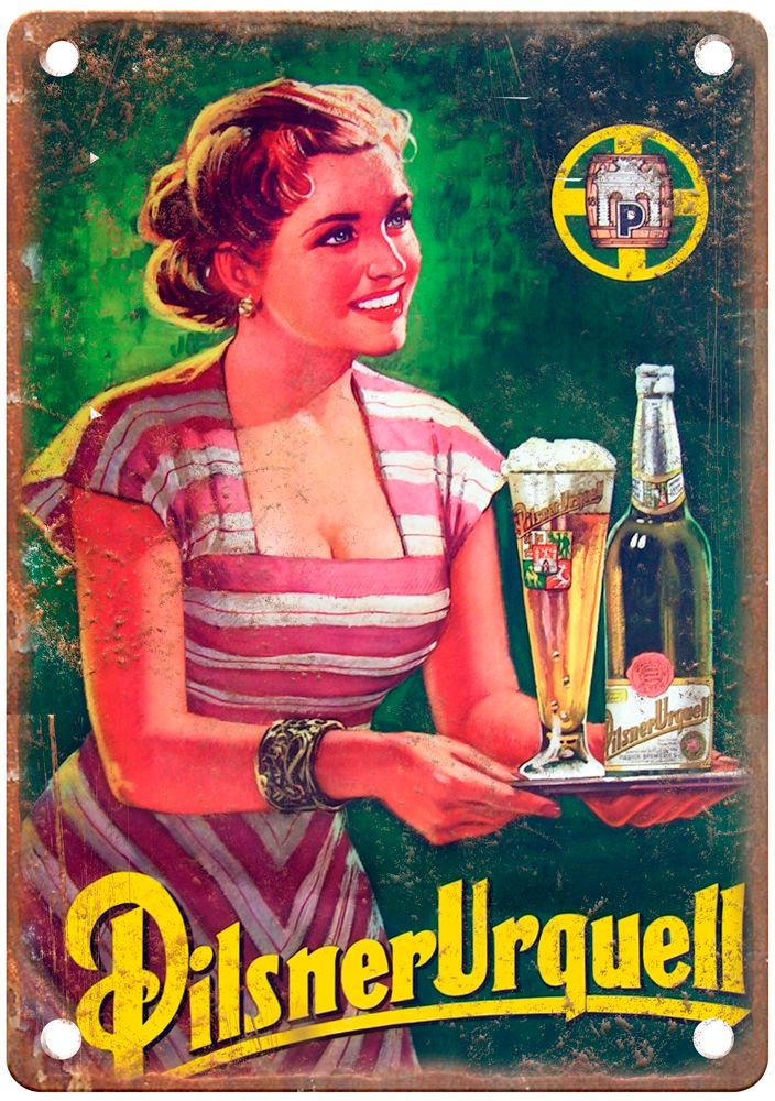 Pilsner Urquell, c 1930s Vintage Liquor Poster Reproduction Metal Sign