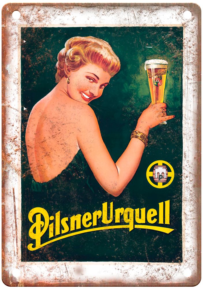 Pilsner Urquell, c 1950s Vintage Liquor Poster Reproduction Metal Sign