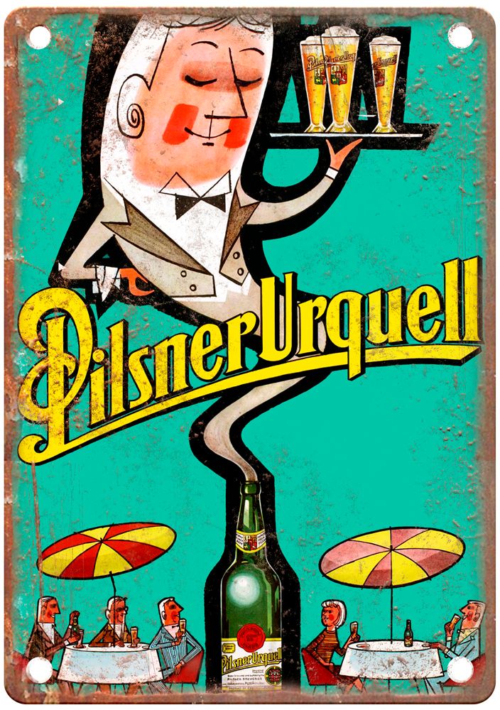 Pilsner Urquell, c 1960s Vintage Liquor Poster Reproduction Metal Sign