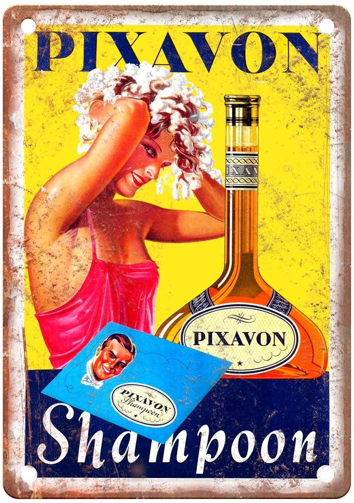 Pixavon Shampoon, 1933 Vintage Liquor Poster Reproduction Metal Sign