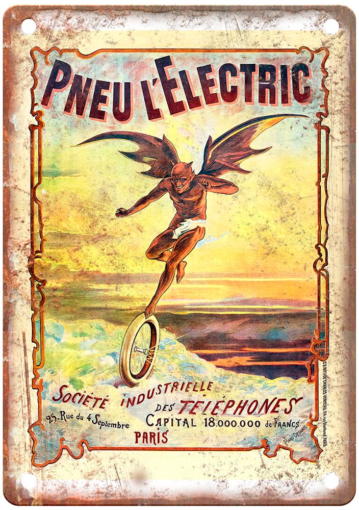 Pneu l'Électric Vintage Liquor Poster Retro Look Reproduction Metal Sign