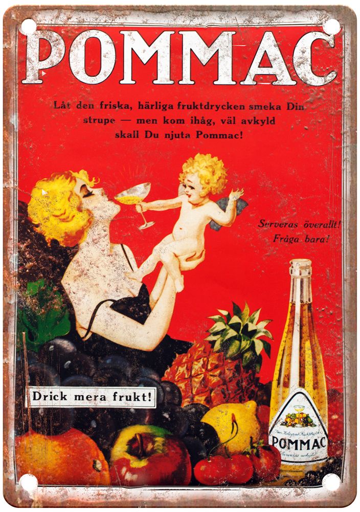 Pommac, Drick mera frukt! Vintage Liquor Poster Reproduction Metal Sign