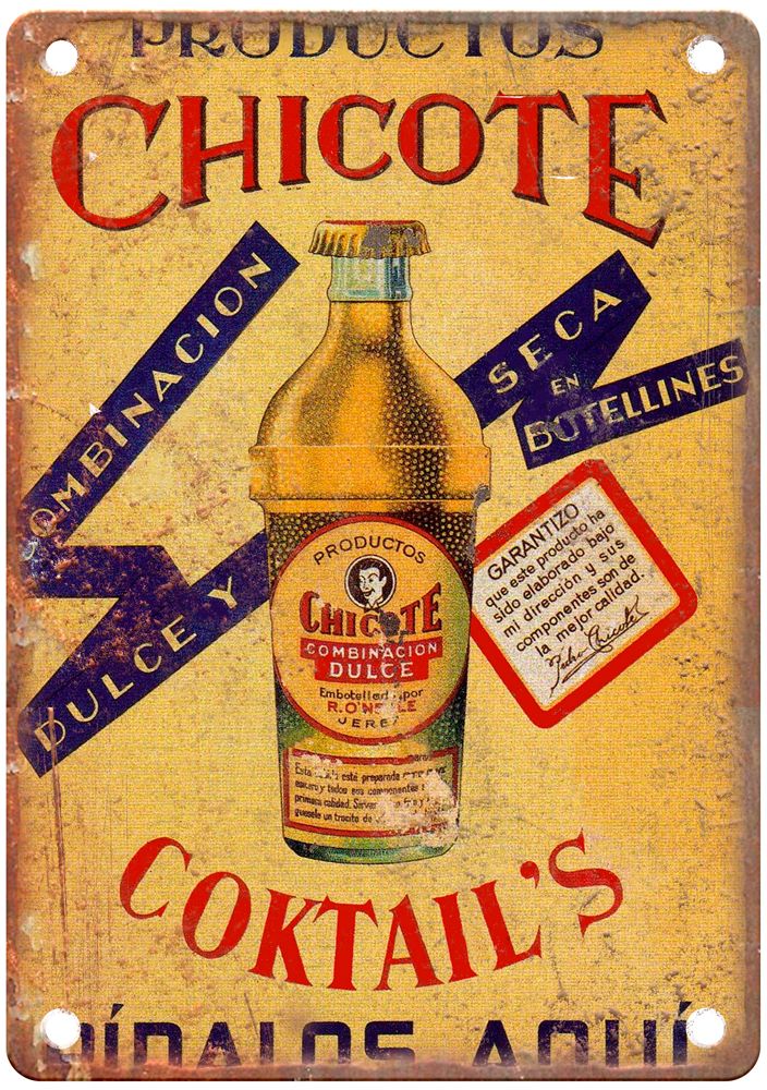 Productos Chicote, Coktail's, Pídalos Aquí Liquor Poster Retro Look Sign