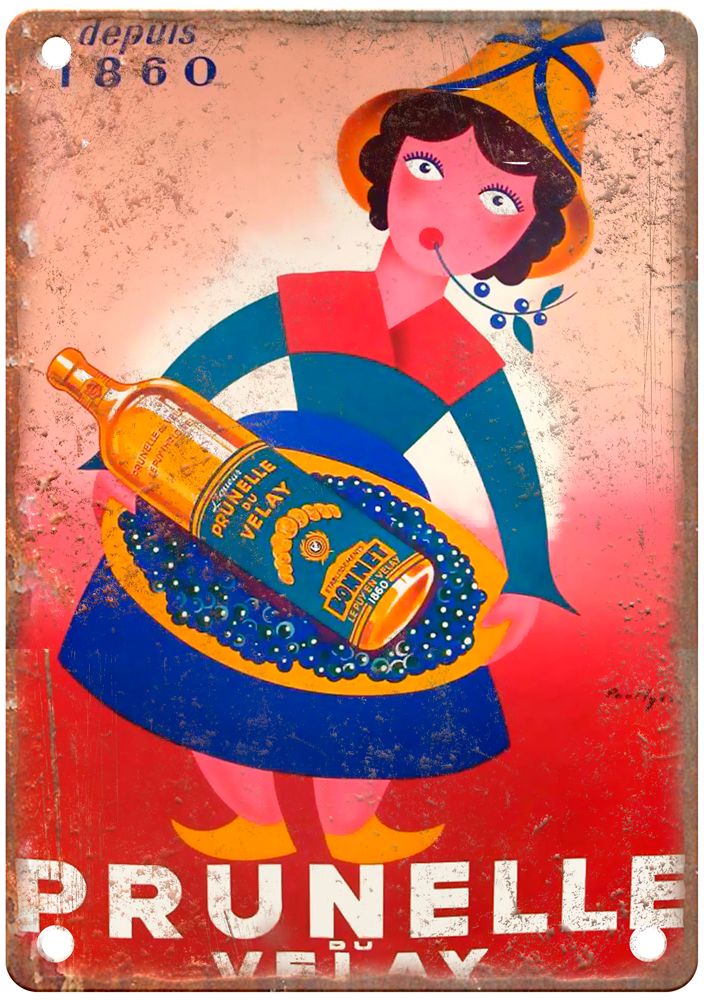 Prunelle du Velay Vintage Liquor Poster Retro Look Reproduction Metal Sign