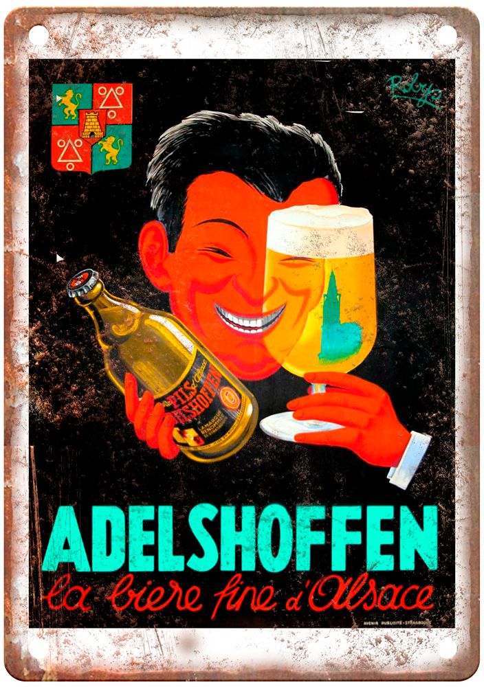 ROBYS Adelshoffen, la bière fine d'Alsace Liquor Poster Retro Look Sign