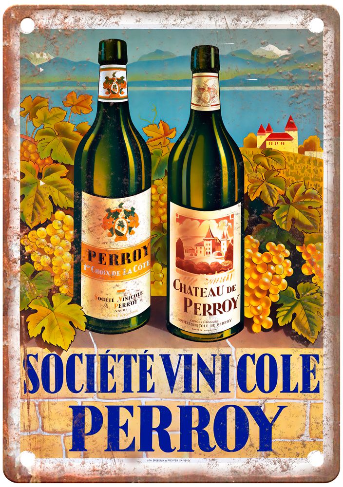 Société Vinicole Perroy, 1943 Vintage Liquor Poster Reproduction Sign