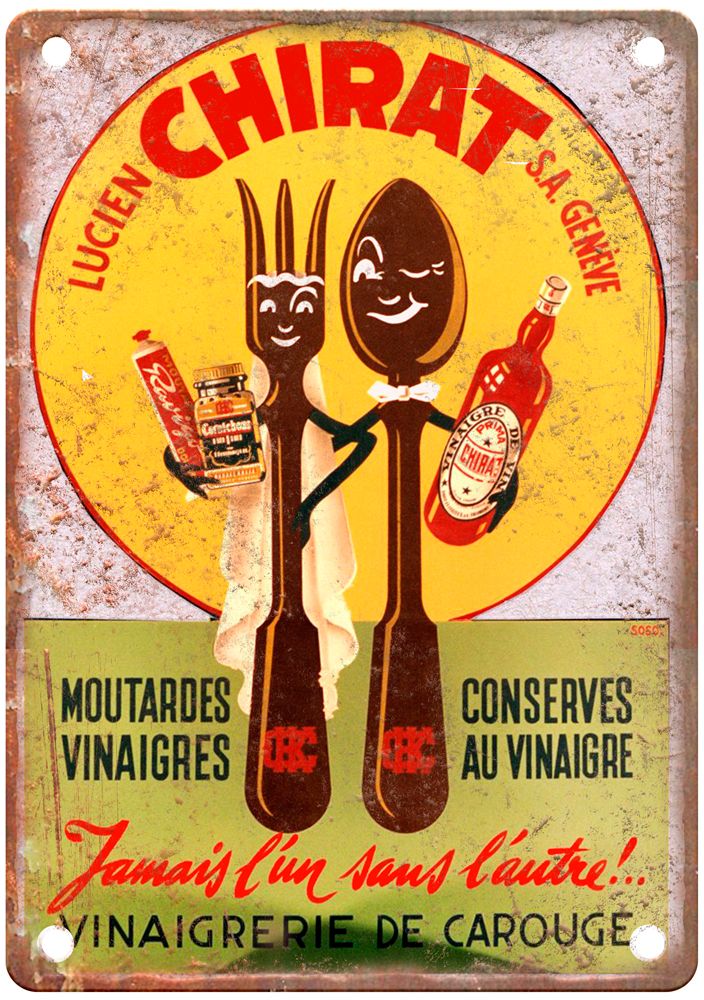 SOSO Moutardes et vinaigres Chirat, c 1950 Liquor Poster Retro Look Sign