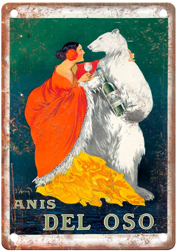 SPRING, J Anís Del Oso, 1919 Vintage Liquor Poster Reproduction Sign