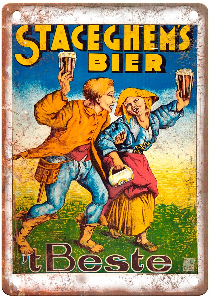 Staceghem's Bier, 't Beste, c 1930s Vintage Liquor Poster Retro Look Sign