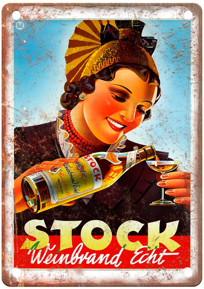 Stock, Weinbrand Echt, c 1935 Vintage Liquor Poster Reproduction Sign