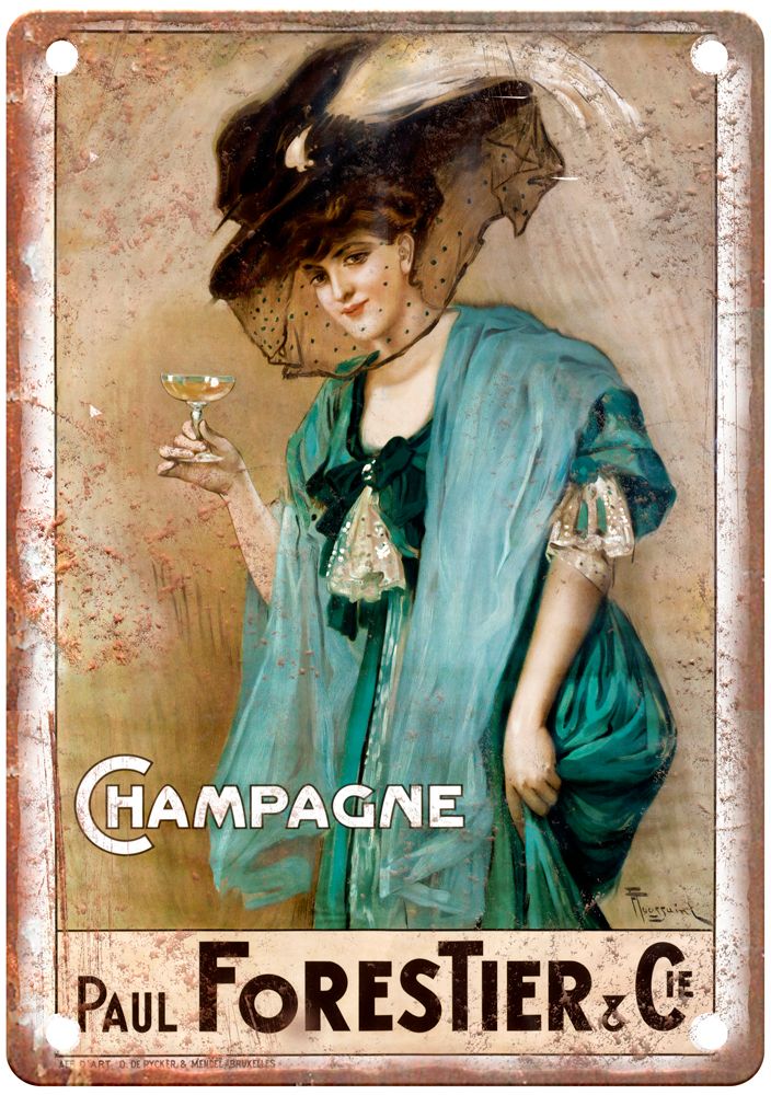 TOUSSAINT, F Champagne Paul Forestier & Cie Liquor Poster Retro Look Sign