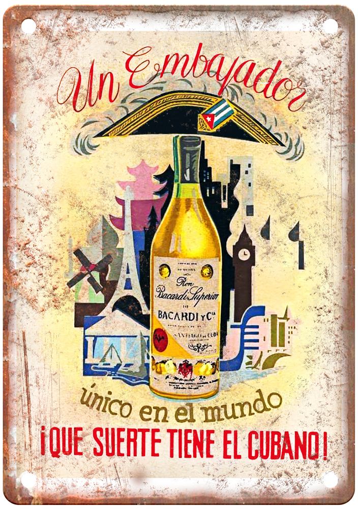 ¡Qué suerte Vintage Liquor Poster Retro Look Reproduction Metal Sign