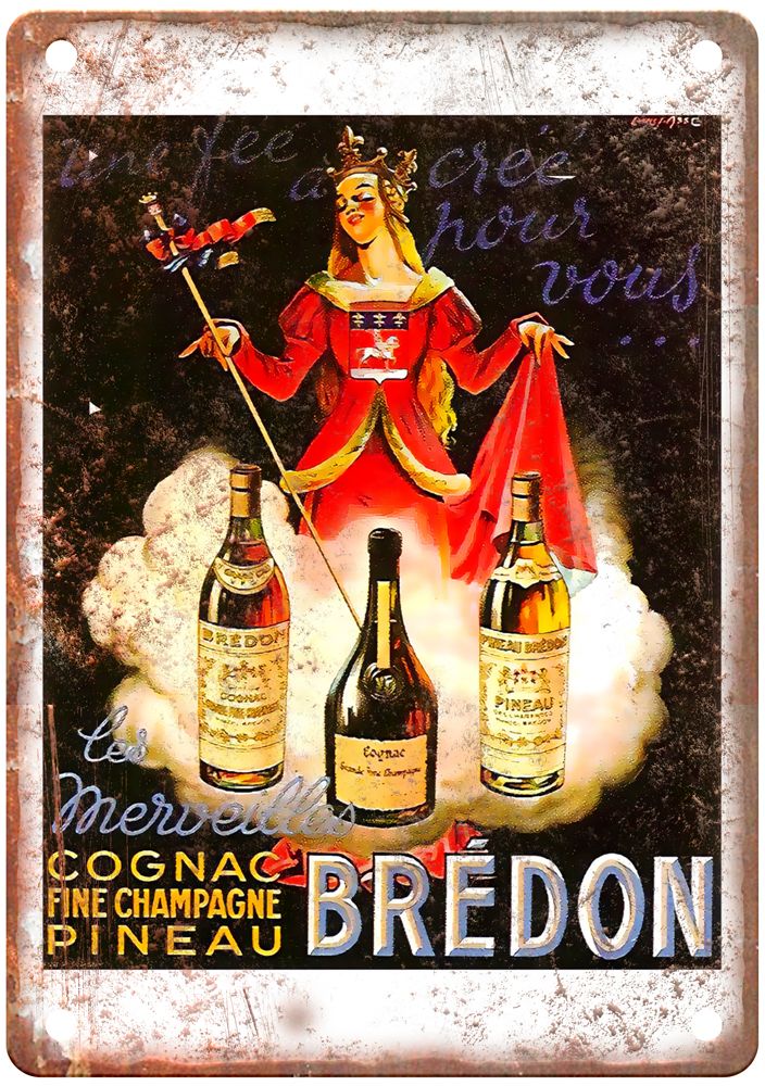 Cognac Pineau Vintage Liquor Poster Retro Look Reproduction Metal Sign