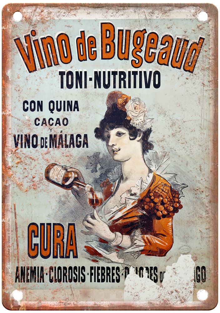 Vino de Bugeaud, c 1887 Vintage Liquor Poster Reproduction Metal Sign