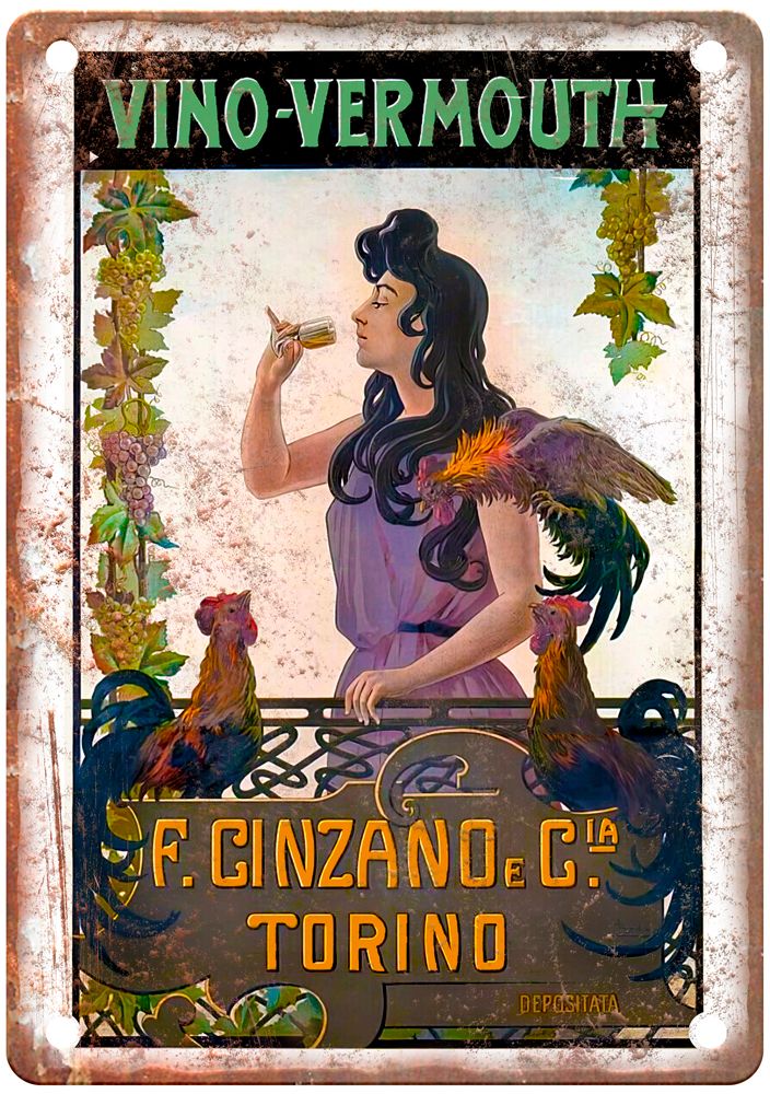 Vino-Vermouth, F Cinzano e Cia, Torino Liquor Poster Retro Look Sign