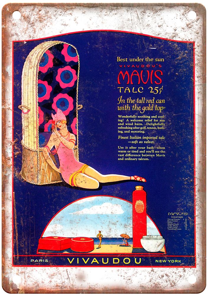 Vivaudou’s Mavis Talc, 1922 Vintage Liquor Poster Reproduction Metal Sign