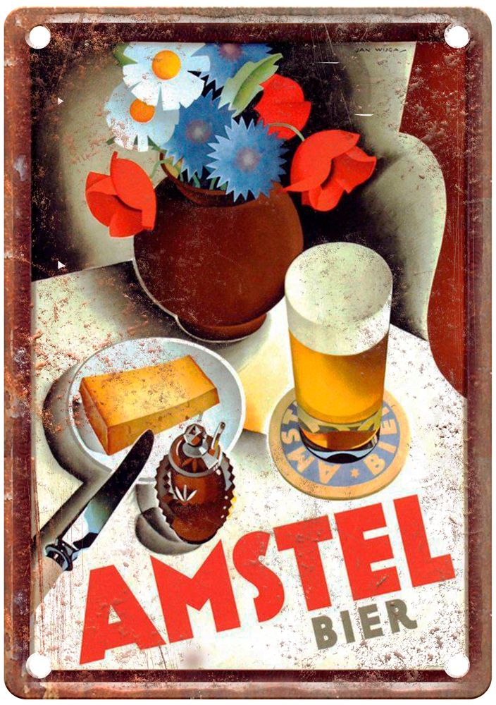 WIJGA, Jan Amstel Bier, 1929 Vintage Liquor Poster Reproduction Sign