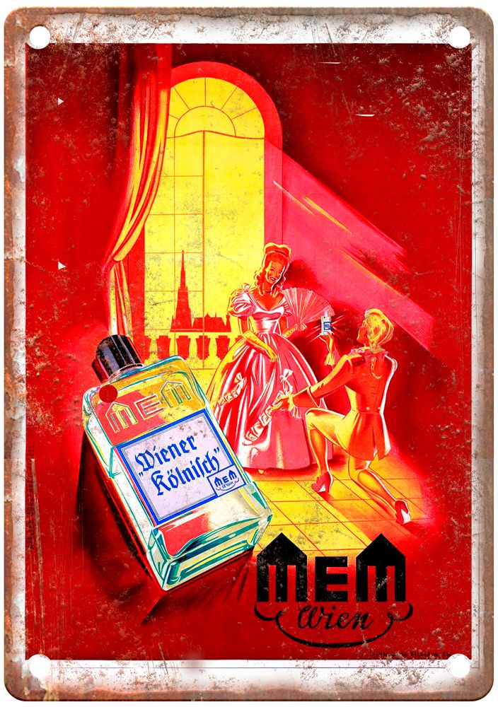 WOHLFAHRT-KINDEL (atelier) MeM, Wien, c 1950 Liquor Poster Retro Look Sign