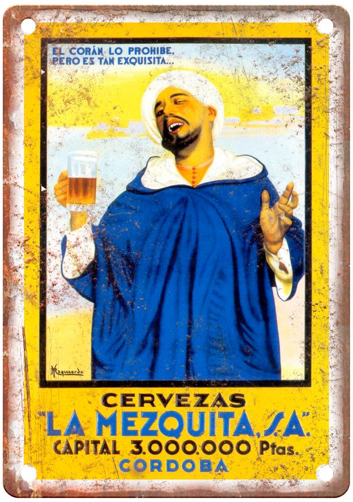 YZQUIERDO Cervezas 'La Mezquita', Córdoba Liquor Poster Retro Look Sign