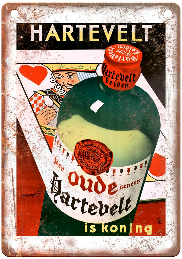 Zeer Oude Genever, Hartevelt is Koning Liquor Poster Retro Look Sign