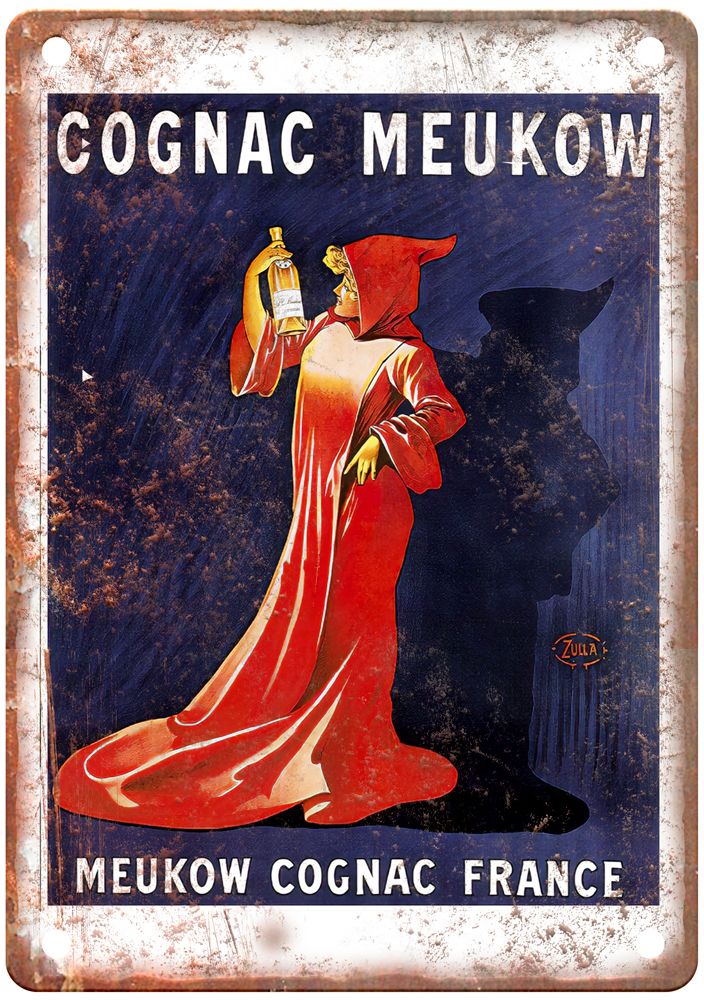 ZULLA Cognac Meukow, France, c 1930s Vintage Liquor Poster Retro Look Sign