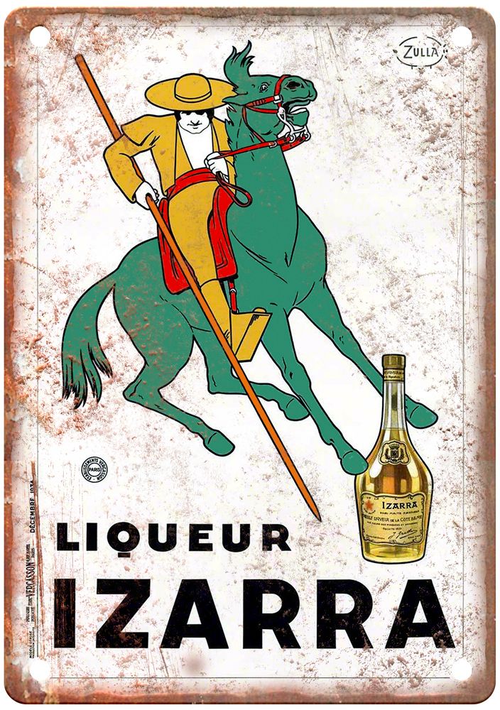 ZULLA Liqueur Izarra, 1934 Vintage Liquor Poster Reproduction Metal Sign