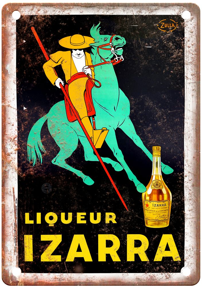 ZULLA Liqueur Izarra, 1934 Vintage Liquor Poster Reproduction Metal Sign