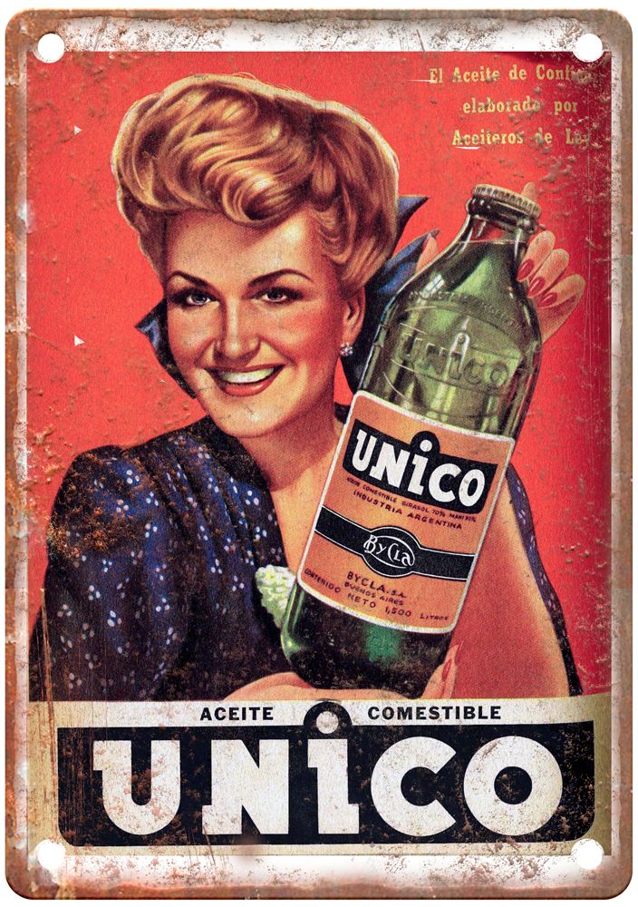 Aceite Unico, 1945 Vintage Liquor Poster Retro Look Reproduction Metal Sign