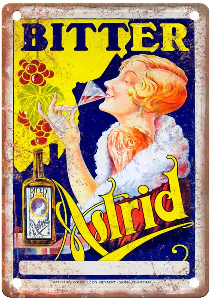 Ad for Bitter Astrid, 1925 Vintage Liquor Poster Reproduction Metal Sign