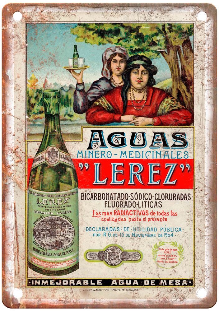 Aguas Minero-Medicinales Lérez, c 1900s Liquor Poster Retro Look Sign